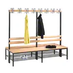 Double-sided cloakroom bench without shoe rack, 16 hooks, HxWxD 165x200x75.6 cm